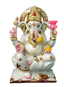 Italian Marble White Murthy Ganesh Statue (HSN Code 6802) - VandituHub