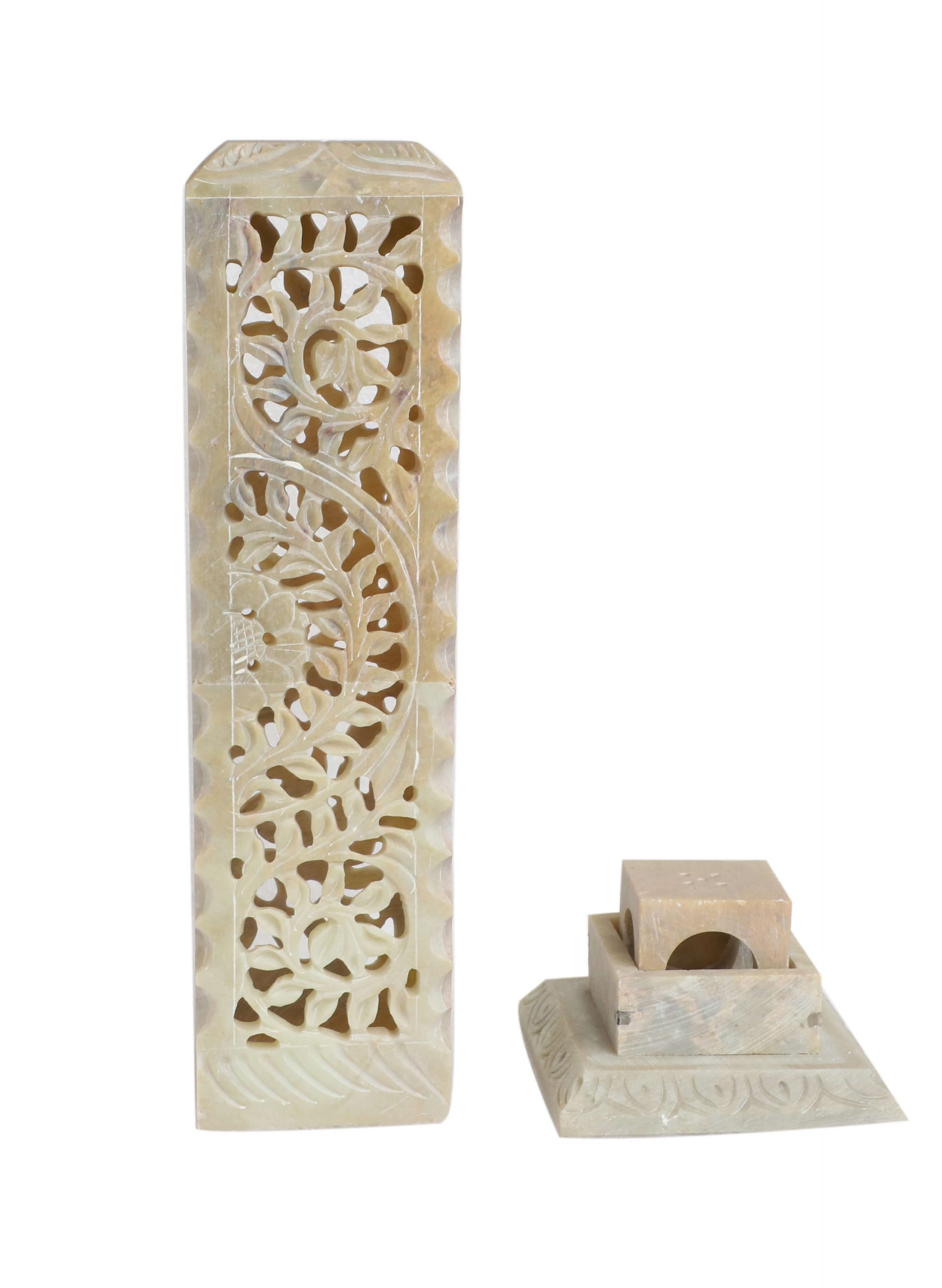 MarbleSoapstone half moon carving Long Candle Stand (HSN Code 6802