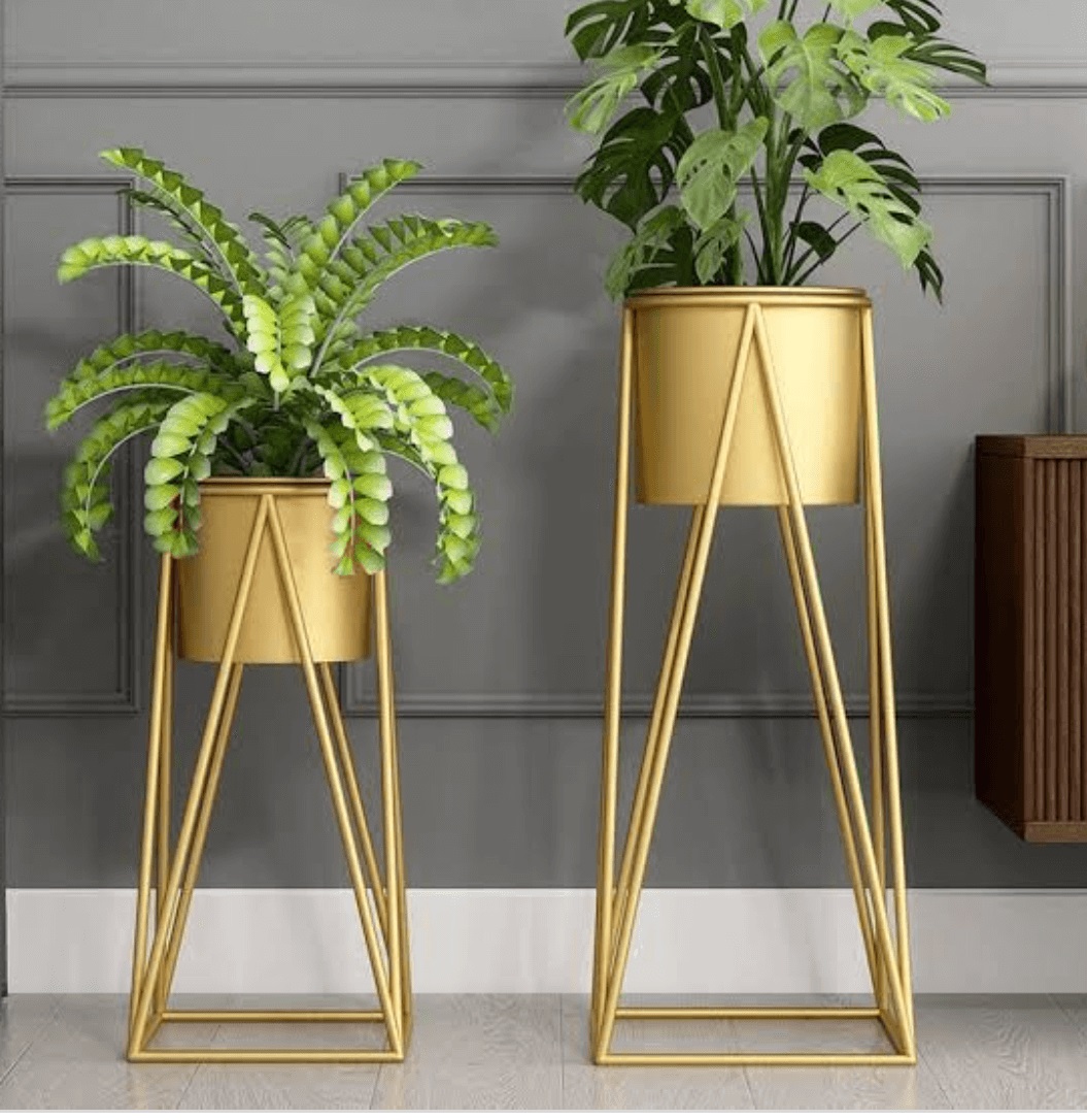 Fancy Metal Floor planters with stand Set of 2 (HSN Code 7323) VandituHub