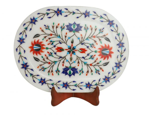 VandituHub_Marble_inlay_floral_plate_eliptical