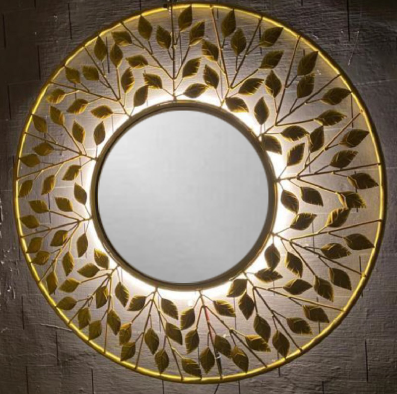 VandituHub Decorative Wall Mirror Embosed Golden leafy frame with back