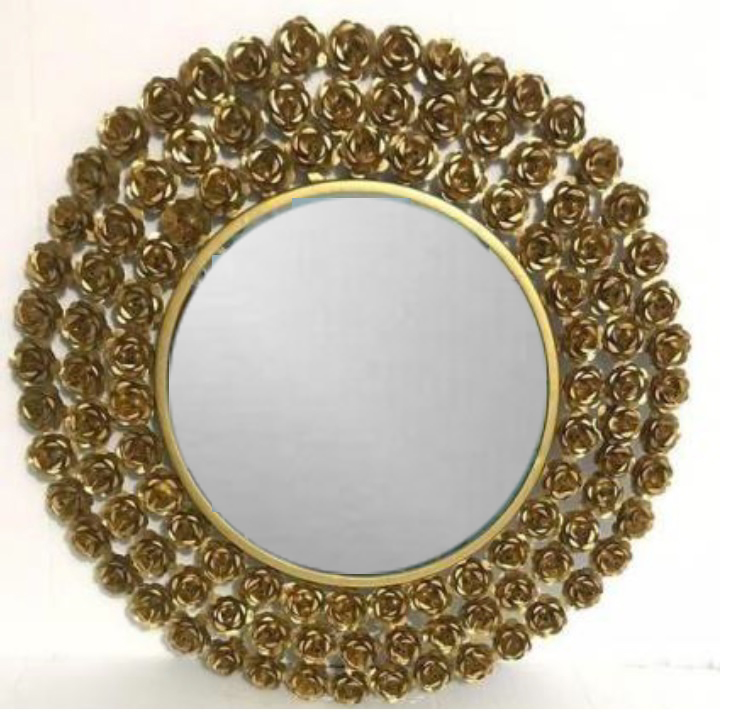 VandituHub Decorative Wall Mirror with 3 layer Golden Rose Flower Frame