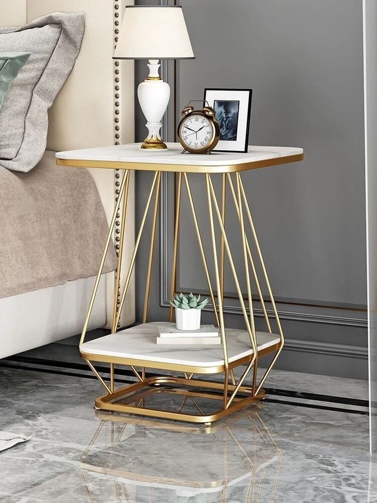 Stylish Golden Metallic sofa side & corner display table (HSN Code 7326
