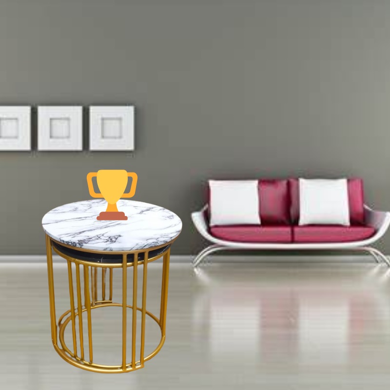 Stylish Golden Metallic round multi color Multi use nesting table (HSN