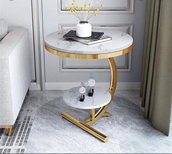 Suspended round Golden Metallic sofa side & corner display table (HSN