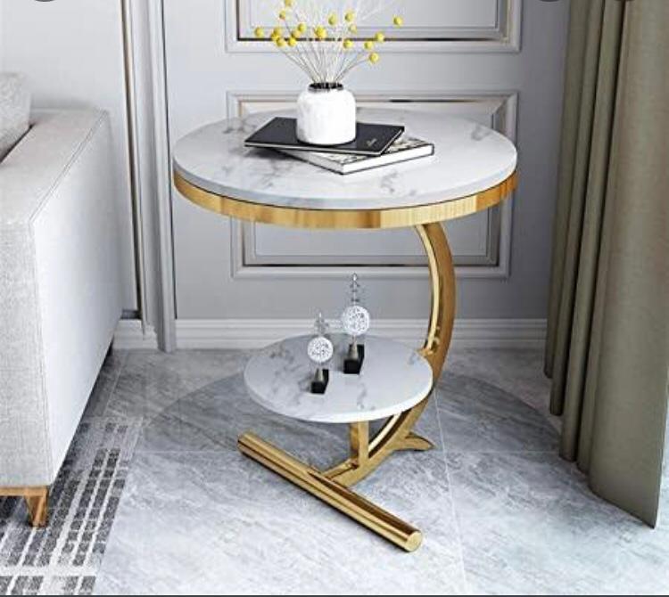 Suspended round Golden Metallic sofa side & corner display table (HSN