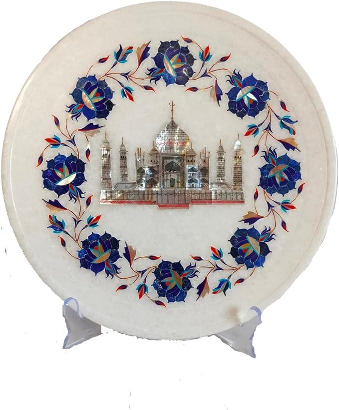 Marble Showpiece Semi-Precious Inlay Stone Taj Plate 12